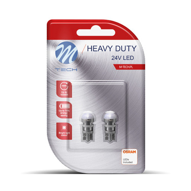 T10 W5W 24V W1,2x9,5d OSRAM LED 1xSMD2835 ΛΕΥΚΟ (ΚΑΡΦΩΤΟ ΑΚΑΛΥΚΟ) HEAVY DUTY BLISTER 2ΤΕΜ. M-TECH