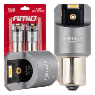 Amio - ΛΑΜΠΑΚΙΑ PY21W BAU15s 12/24V 6.000K 2xSMD LED FULL CAN-BUS ΠΟΡΤΟΚΑΛΙ PRO SERIES - 2 Τεμ. (03594/AM)