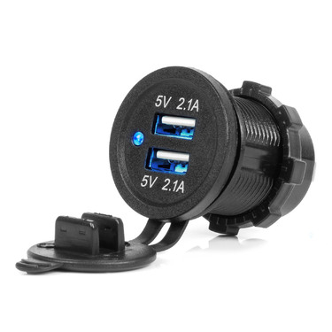 Amio - ΠΡΙΖΑ ΜΕ 2 ΘΥΡΕΣ USB ΚΑΙ ΚΑΠΑΚΙ ΜΑΥΡΗ 12/24V 4.2A ΑΔΙΑΒΡΟΧΗ ΜΕ ΜΠΛΕ LED ΦΩΣ ΕΝΔΕΙΞΗΣ - 1 ΤΕΜ. (04217/AM)