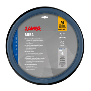 Lampa - Κάλυμμα Τιμονιού AURA (M) 37/39cm Μαύρο ένθετο με γυαλάδα / Μπλέ άοσμο μαλακό Skeentex - 1 τεμ. (L3290.8)