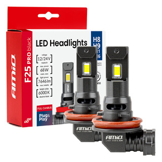 Amio - Λαμπτήρες LED F25 PRO Black Edition H8/H9/H11/H16 68W 12-24V Full CAN Bus με Φωτεινότητα 7646lm σε Ψυχρό Λευκό 6000K για Επιβατικά Αυτοκίνητα & Φορτηγά - Σετ 2 τεμ. (04721/AM)