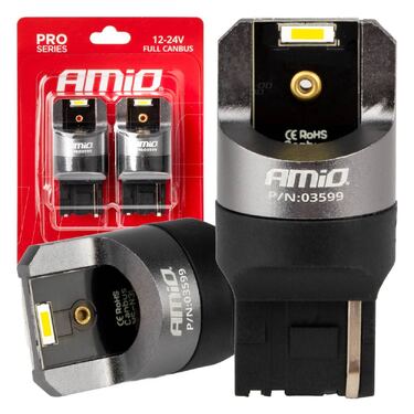 Amio - ΛΑΜΠΑΚΙΑ W21W 12/24V 6.000K 2SMD LED FULL CAN-BUS ΛΕΥΚΑ PRO SERIES - 2 Τεμ. (03599/AM)