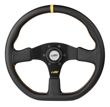 ΤΙΜΟΝΙ STEALTH CORSA 355mm ΤΡΙΑΚΤΙΝΟ ΔΕΡΜΑΤΙΝΟ ΜΑΥΡΟ LUISI