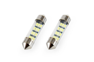 ΛΑΜΠΑΚΙΑ ΠΛΑΦΟΝΙΕΡΑΣ STANDARD FESTOON C5W 36mm - 12V - 0,5W - 5600K - 12LED (ΛΕΥΚΟ/ΨΥΧΡΟ) AMiO - 2 ΤΕΜ.