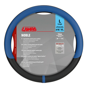 Lampa - Κάλυμμα Τιμονιού Φορτηγού NOBLE από Skeentex L 46-48εκ. Άοσμο Μαλακό αντιολισθητικό εύκολη τοποθέτηση φαρδιά λαβή 10εκ. Μαύρο / Μπλε - 1 τεμ. (L9708.6)