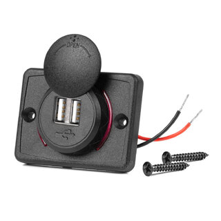 Amio - ΠΡΙΖΑ ΜΕ 2 ΘΥΡΕΣ USB ΚΑΙ ΚΑΠΑΚΙ 12/24V ΑΔΙΑΒΡΟΧΗ ΤΕΤΡΑΓΩΝΟ ΣΧΗΜΑ ΜΕ ΚΟΚΚΙΝΟ LED ΦΩΣ ΜΑΥΡΗ - 1 Τεμ. (04230/AM)