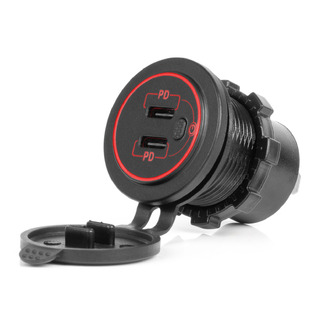 Amio - ΠΡΙΖΑ ΜΕ 2 ΘΥΡΕΣ USB-C ΜΕ ΔΙΑΚΟΠΤΗ ΚΑΙ ΚΑΠΑΚΙ 12/24V ΑΔΙΑΒΡΟΧΗ ΜΕ ΚΟΚΚΙΝΟ LED ΦΩΣ ΜΑΥΡΗ - 1 Τεμ. (04224/AM)